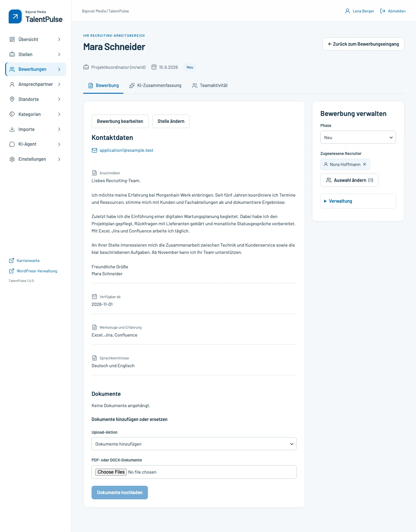 TalentPulse · Bewerbungsansicht